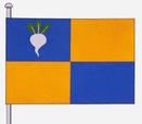 Vlag met vier vakken (oranje en blauw) met een raap in de linkerbovenhoek